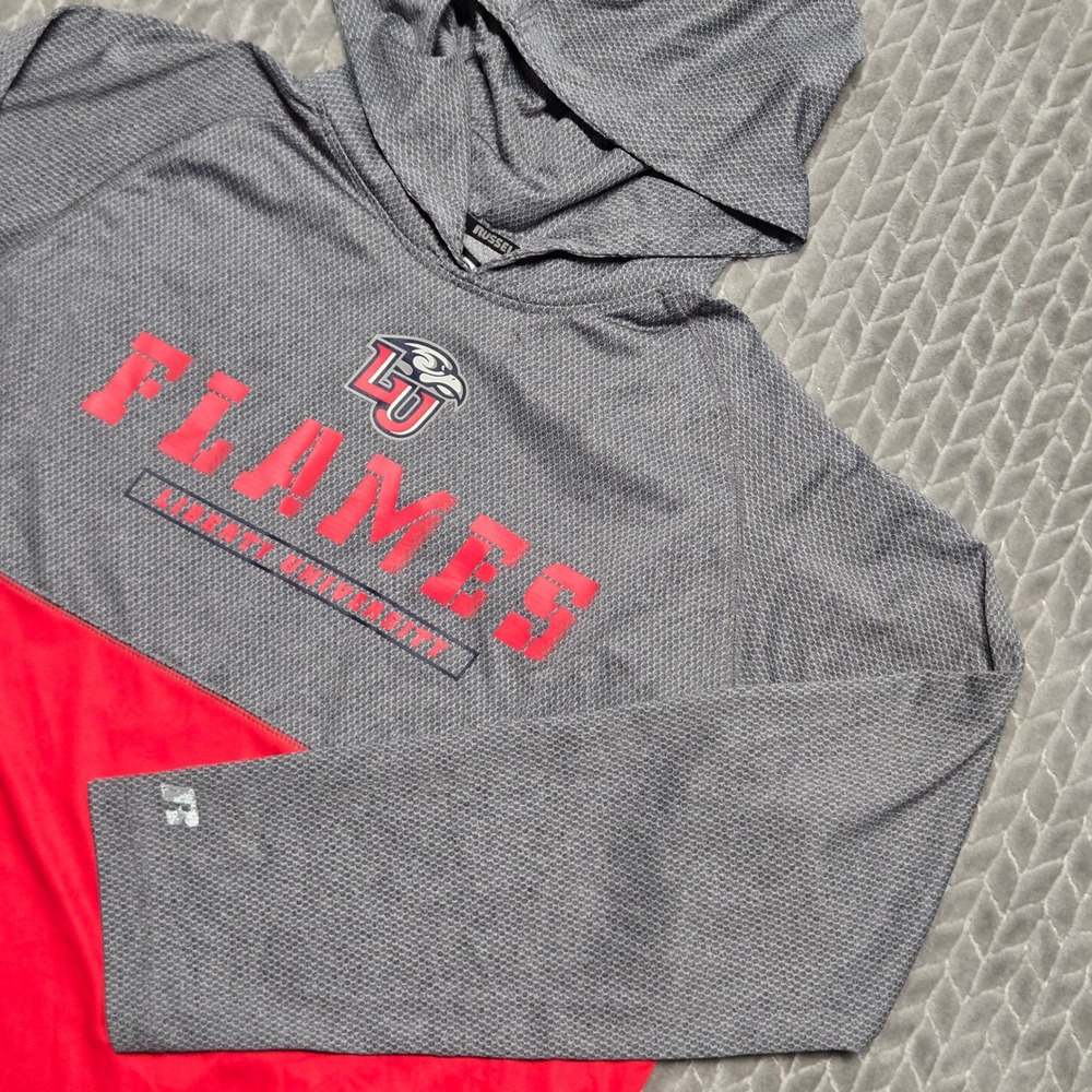 Russell Athletic Liberty University Flames Hoodie Mens XL Grey Red Performance